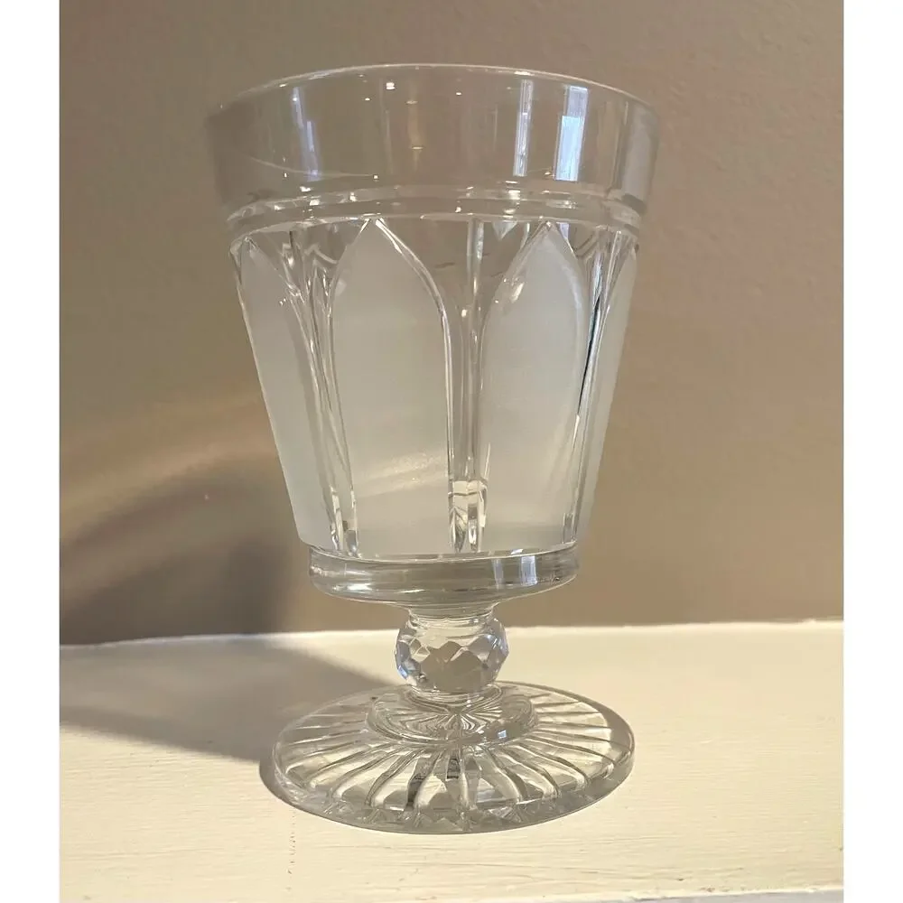 Vintage Hand Blown Crystal Pedestal Water Goblets, Frosted Design, Set of 2